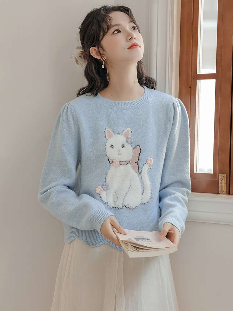 Crew Neck Short Sweater 2024 New Lazy Design Knit Top for Women