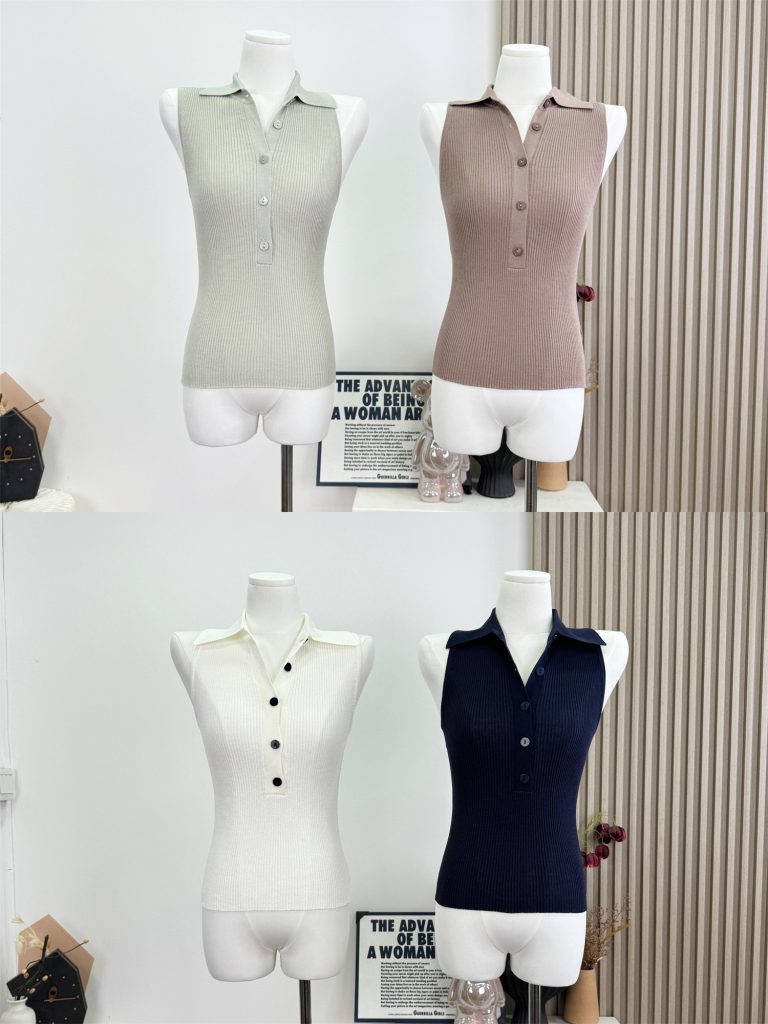 Women's Ribbed Knit Polo Tank Top Summer Sleeveless A-Line Camisole