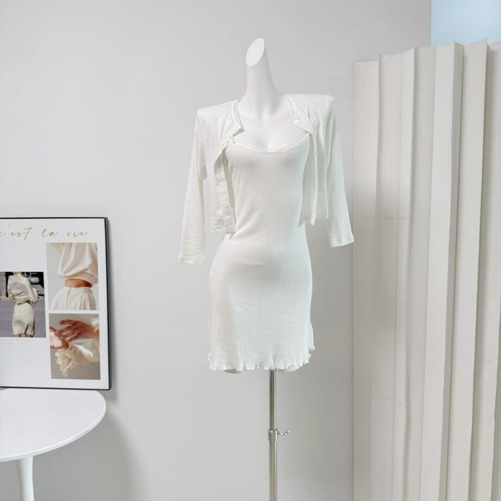 YY Women's Two-Piece Cami Dress Set with Long Skirt - White or Green