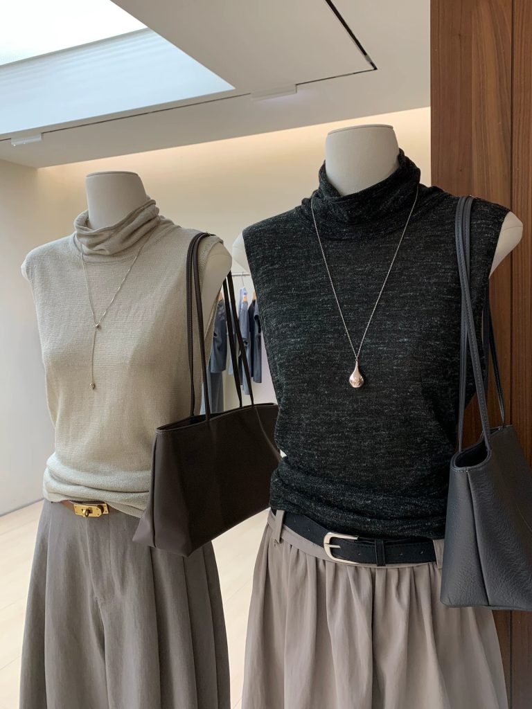 Minimalist High Neck Knit Tank Top for Women Sleeveless Pullover
